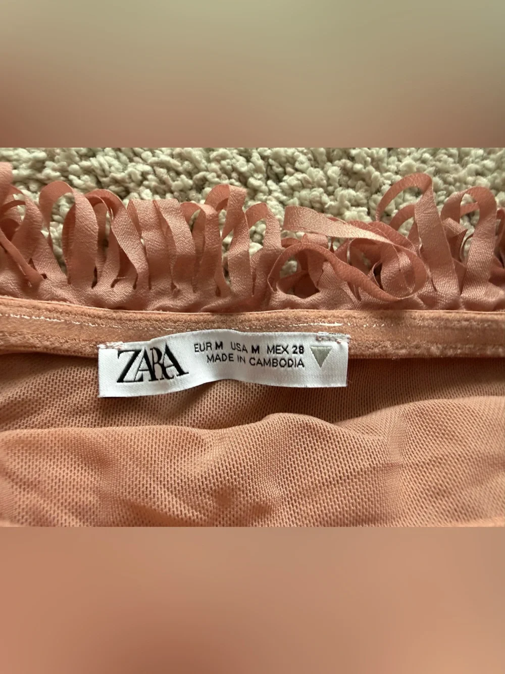 NWOT Zara Rose Fringe Spaghetti-Strap Crop Top - Picture 3 of 6